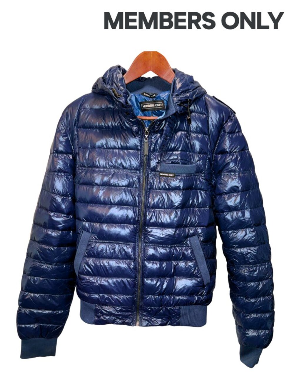 MEMBERS ONLY Men's Puffer Full-Zip Hooded Jacket in Navy - S